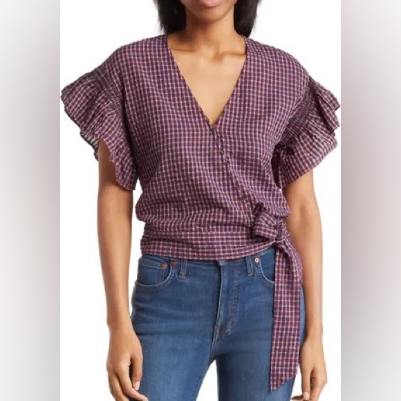 Madewell plaid wrap top - Picture 2 of 7